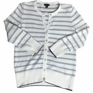 ANN TAYLOR FACTORY Striped Button Cardigan White Black Cotton Knit S Preppy